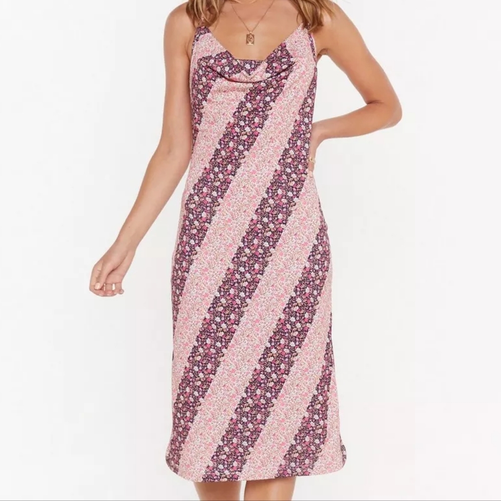 Cowl Neck Floral Midi Dress